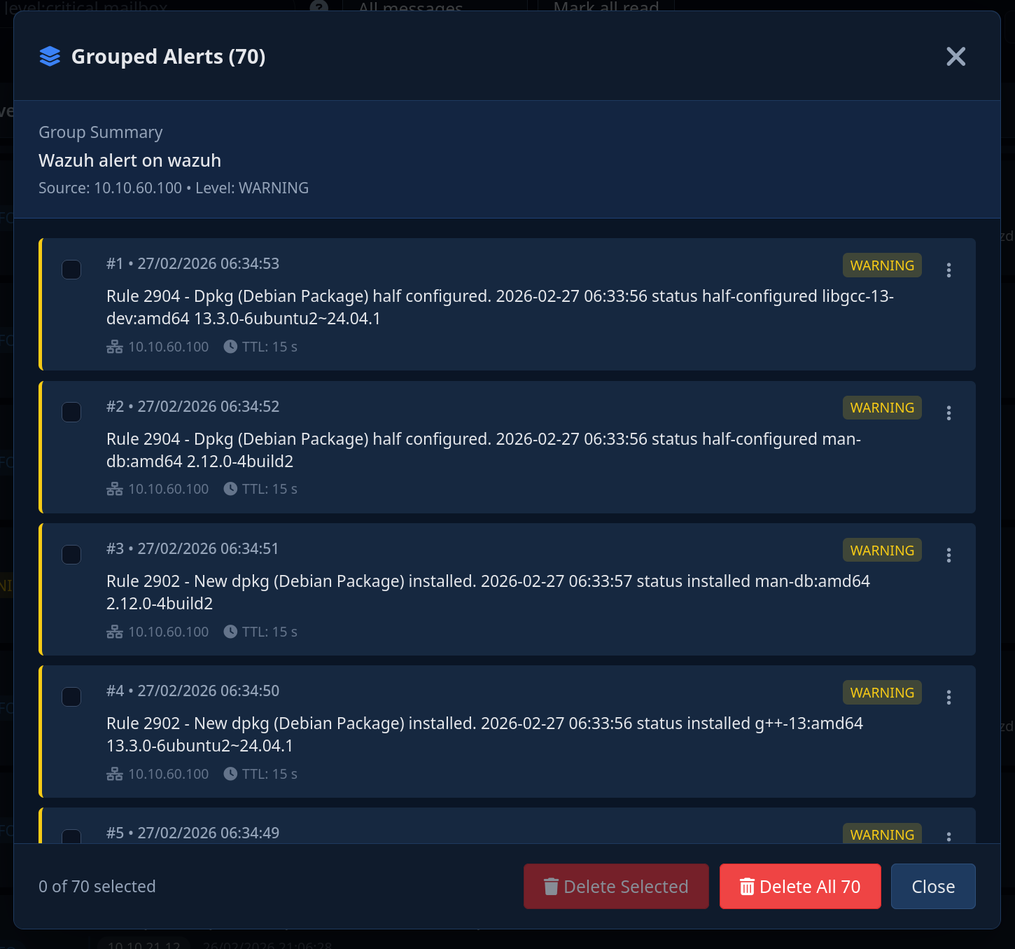 Grouped Alerts modal