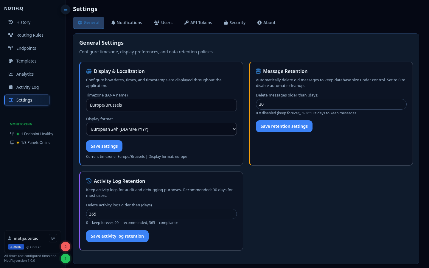 Settings — General