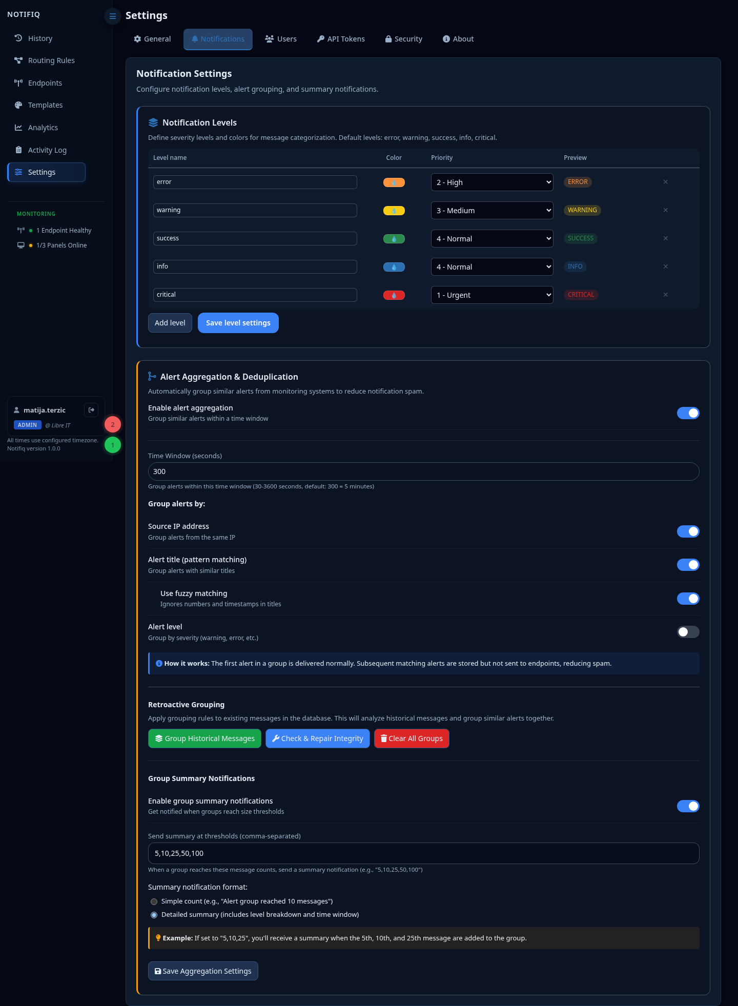 Settings — Notifications