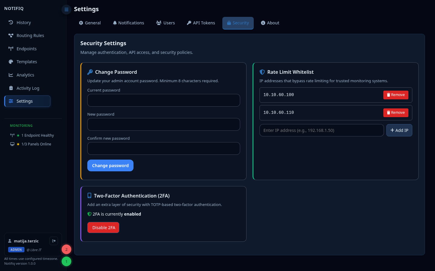 Settings — Security